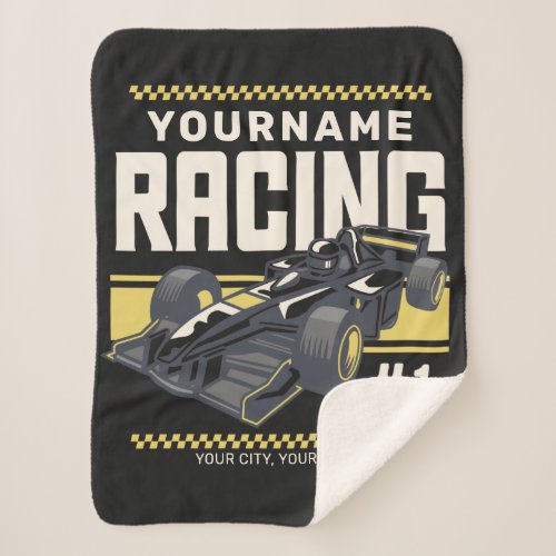 Personalized Racing Team Fast Race Car Driver  Sherpa Blanket