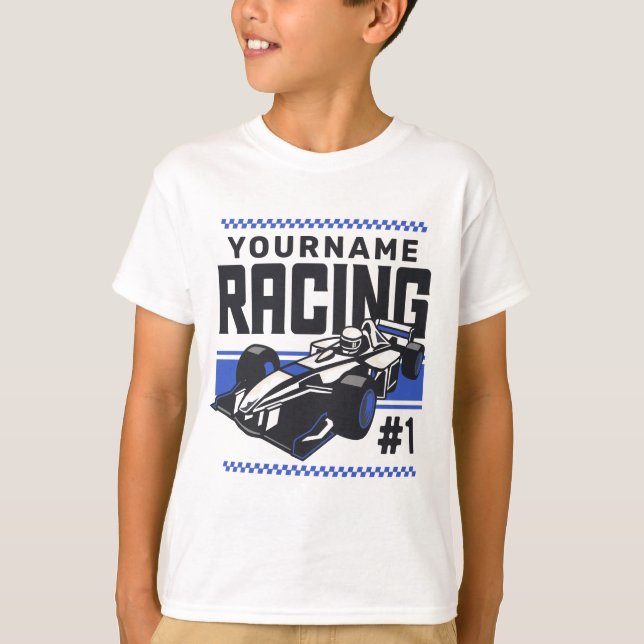 Personalized Racing Team Fast Race Car Driver T-Shirt (Front)
