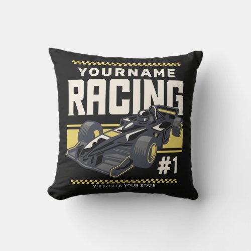 Personalized Racing Team Fast Race Car Driver Throw Pillow