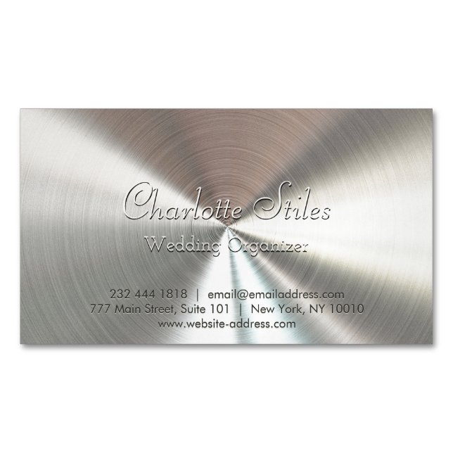Personalized Radial Metallic Look - Chrome Business Card Magnet (Front)