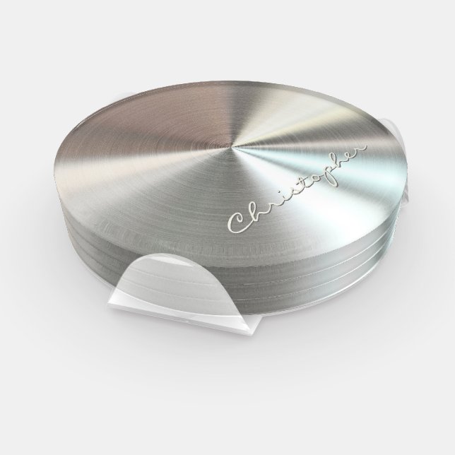 Personalized Radial Metallic Look - Chrome Coaster Set (Set)