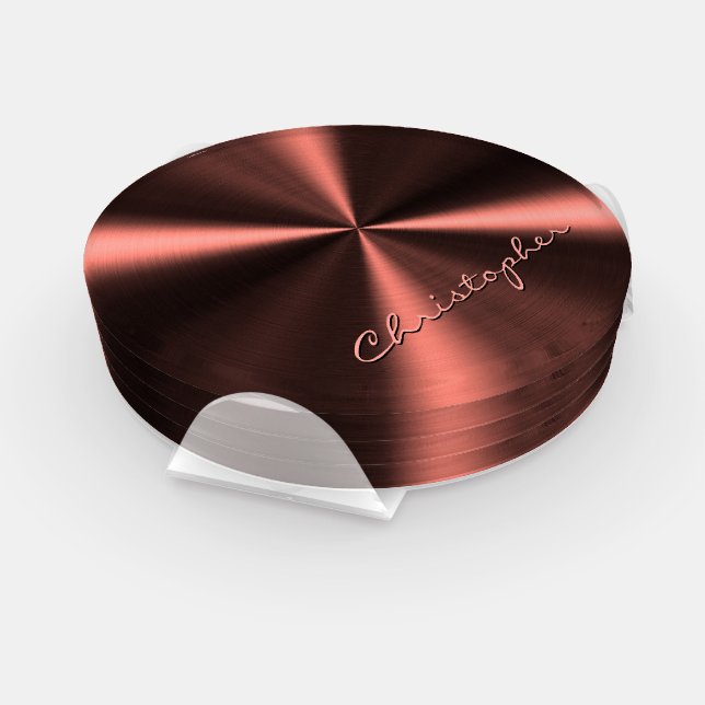 Personalized Radial Metallic Look - Copper Coaster Set (Set)