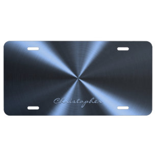 Personalized Radial Metallic Look - Dark Blue License Plate