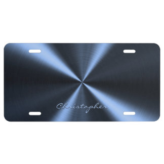 Personalized Radial Metallic Look - Dark Blue License Plate