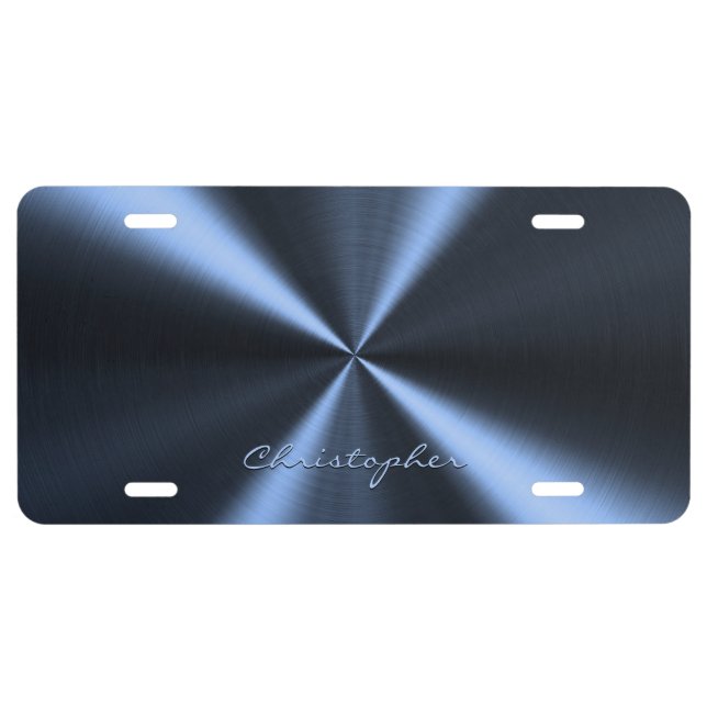 Personalized Radial Metallic Look - Dark Blue License Plate (Front)