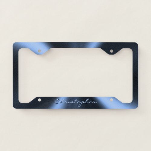 Personalized Radial Metallic Look _ Dark Blue License Plate Frame