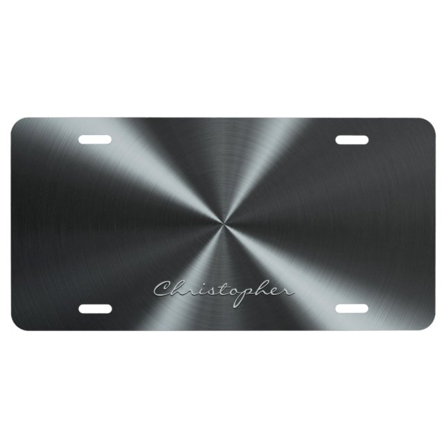 Personalized Radial Metallic Look - Dark Grey License Plate (Front)