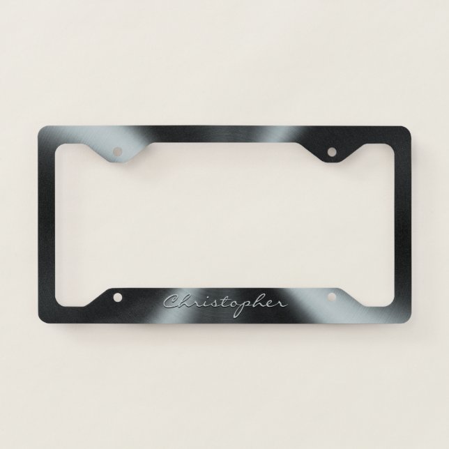 Personalized Radial Metallic Look - Dark Grey License Plate Frame (Front)