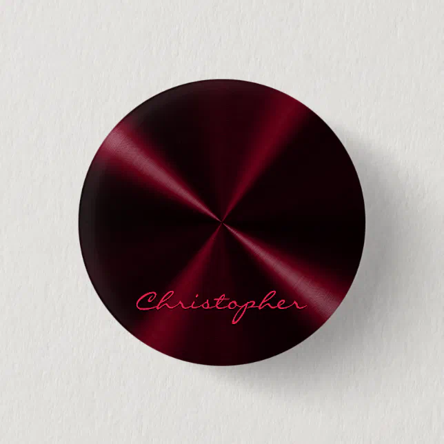 Personalized Radial Metallic Look - Dark Red Button | Zazzle