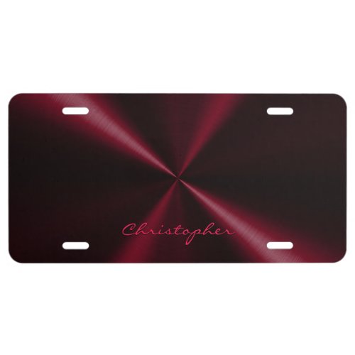 Personalized Radial Metallic Look _ Dark Red License Plate