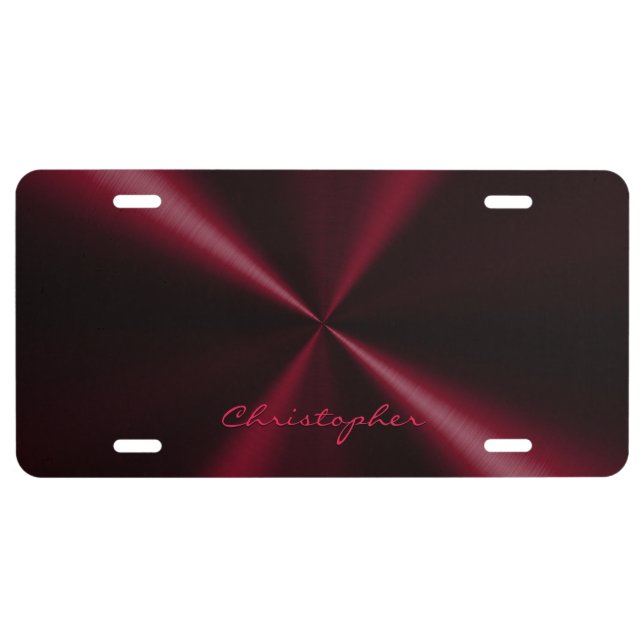 Personalized Radial Metallic Look - Dark Red License Plate (Front)