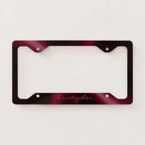 Personalized Radial Metallic Look _ Dark Red License Plate Frame