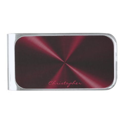 Personalized Radial Metallic Look _ Dark Red Silver Finish Money Clip