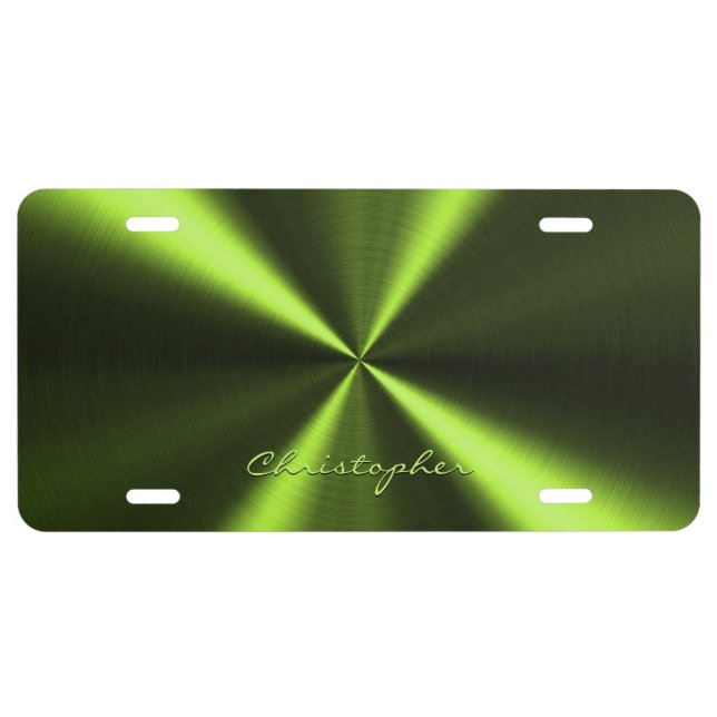 Personalized Radial Metallic Look - Green License Plate (Front)