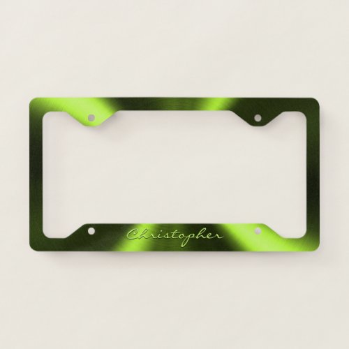 Personalized Radial Metallic Look _ Green License Plate Frame