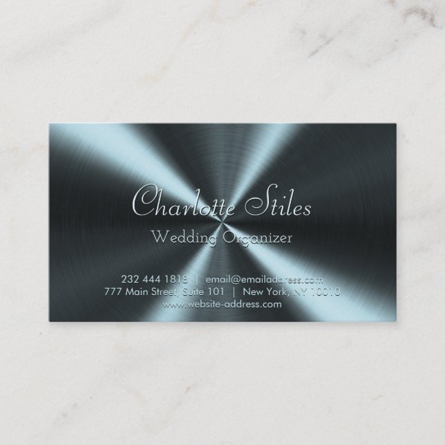 Personalized Radial Metallic Look - Light Blue Business Card (Front)