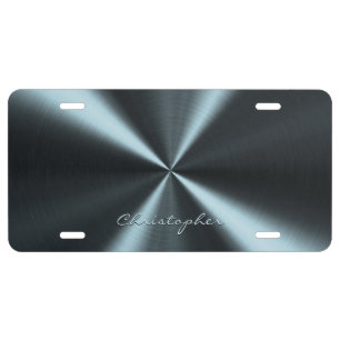 Personalized Radial Metallic Look - Light Blue License Plate