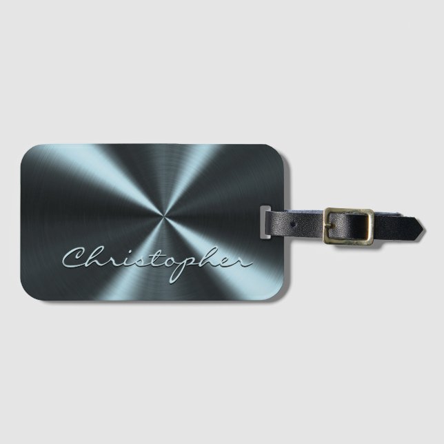 Personalized Radial Metallic Look - Light Blue Luggage Tag (Front Horizontal)