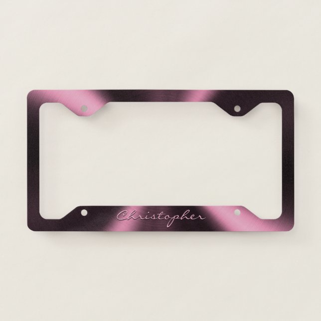 Personalized Radial Metallic Look - Pink License Plate Frame (Front)
