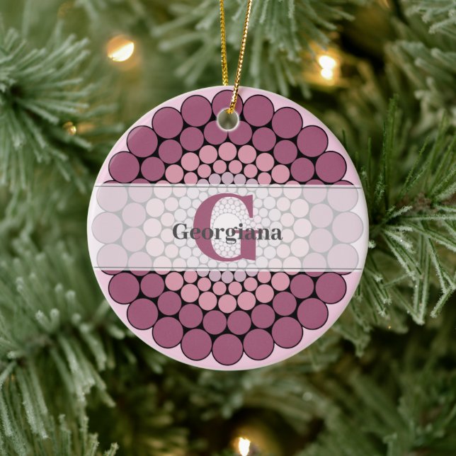 Personalized Radiant Dusky Rose Floral Dot Mandala Ceramic Ornament (Tree)