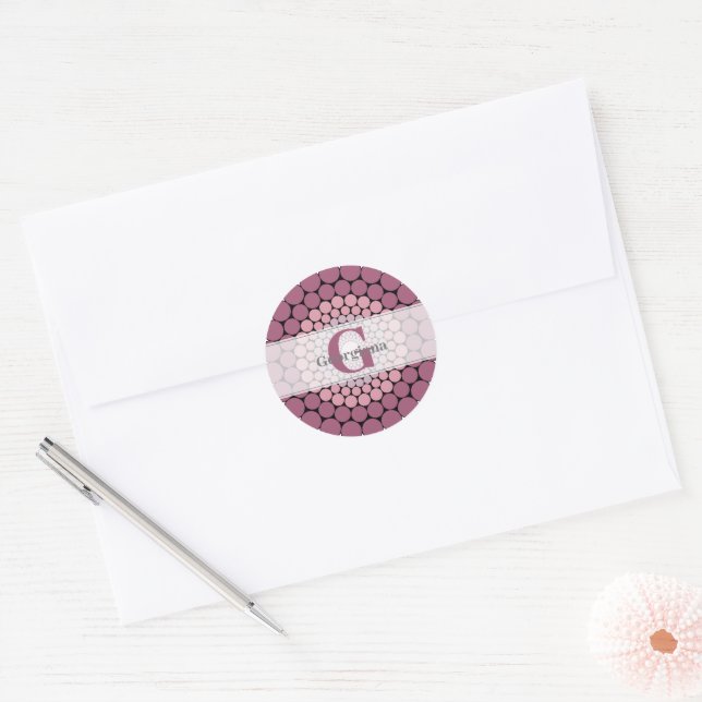 Personalized Radiant Dusky Rose Floral Dot Mandala Classic Round Sticker (Envelope)