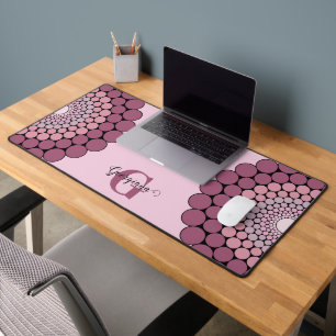 Personalized Radiant Dusky Rose Floral Dot Mandala Desk Mat