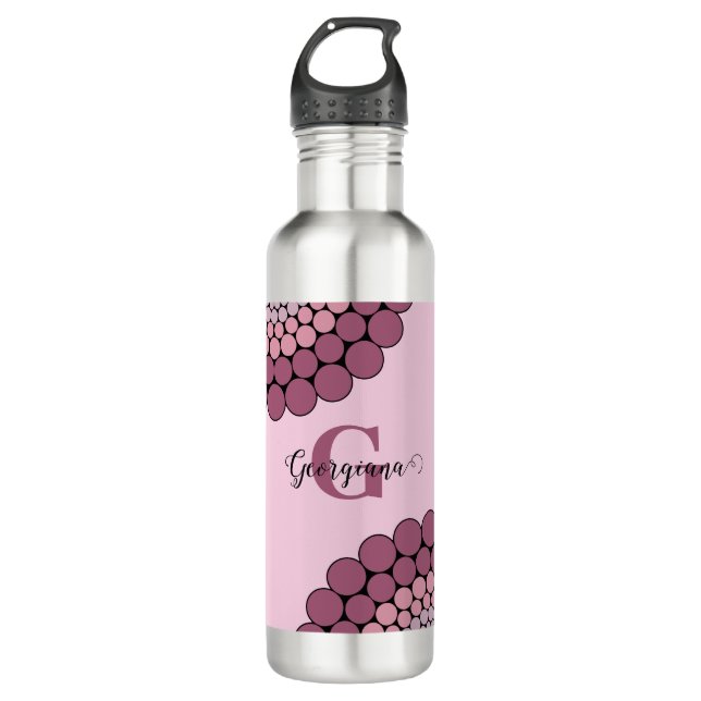 Personalized Radiant Dusky Rose Floral Dot Mandala Stainless Steel Water Bottle (Front)
