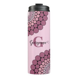 Personalized Radiant Dusky Rose Floral Dot Mandala Thermal Tumbler