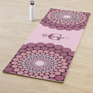 Personalized Radiant Dusky Rose Floral Dot Mandala Yoga Mat