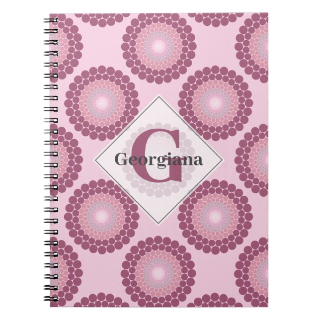 Personalized Radiant Dusky Rose Polka Dot Mandala Notebook (Front)