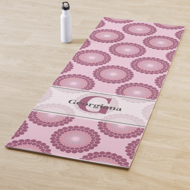 Personalized Radiant Dusky Rose Polka Dot Mandala Yoga Mat (In Situ)