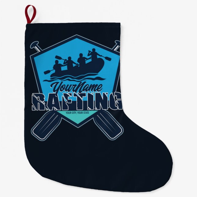 Personalized Rafting Whitewater River Adventure  Large Christmas Stocking (Front)