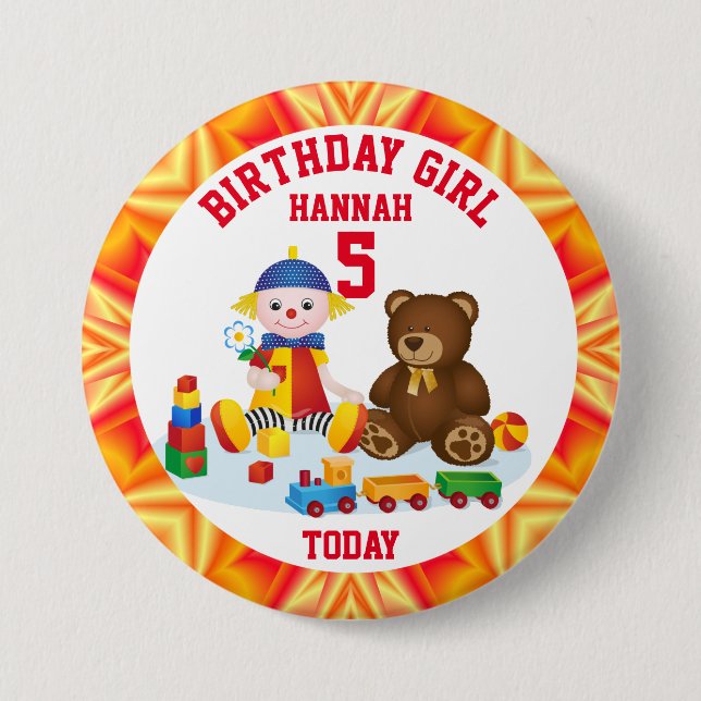 Personalized Rag Doll and Teddy Kids' Age Button (Front)