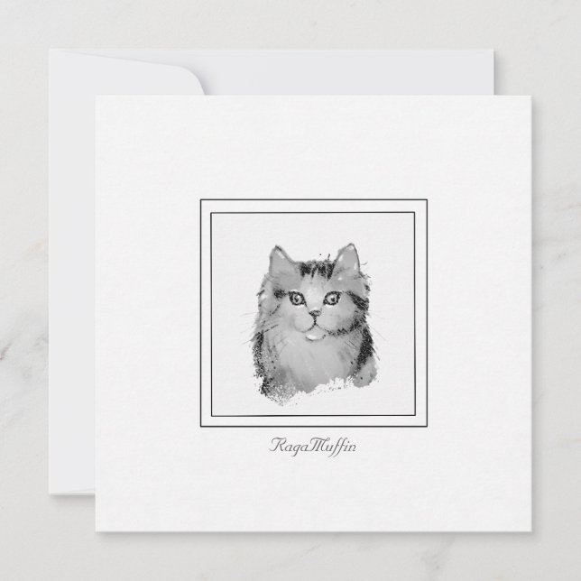 Personalized RagaMuffin Cat Drawing on a Flat Note Card (Front)