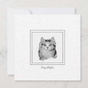 Personalized RagaMuffin Cat Drawing on a Flat Note Card