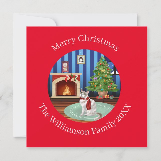 Personalized Ragamuffin Kitty Cat Holiday Card (Front)