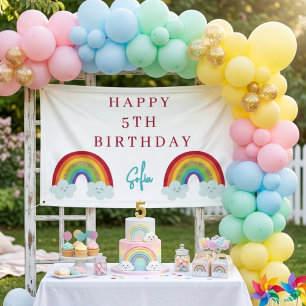 Personalized Rainbow 5th Birthday Banner Cute Girl