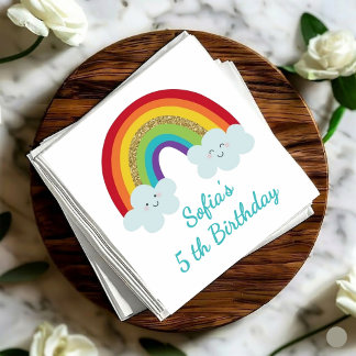 Personalized Rainbow 5th Birthday Cute Kids Party Napkins