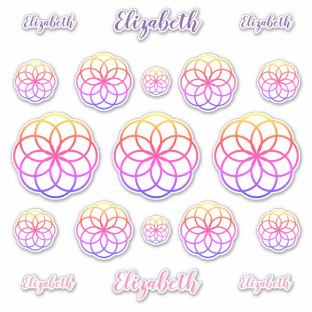 Personalized Rainbow Abstract Flower Vinyl Sticker (Front)