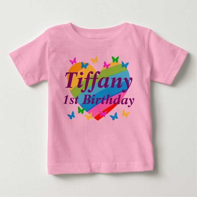 PERSONALIZED RAINBOW AND BUTTERFLIES 1ST BIRTHDAY BABY T-Shirt (Front)