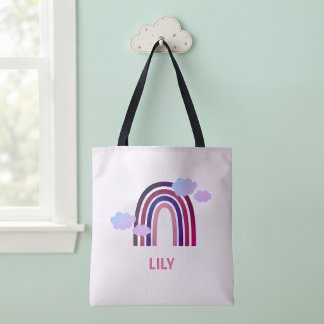 Personalized Rainbow and Clouds Tote Bag for Kids