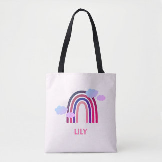Personalized Rainbow and Clouds Tote Bag for Kids