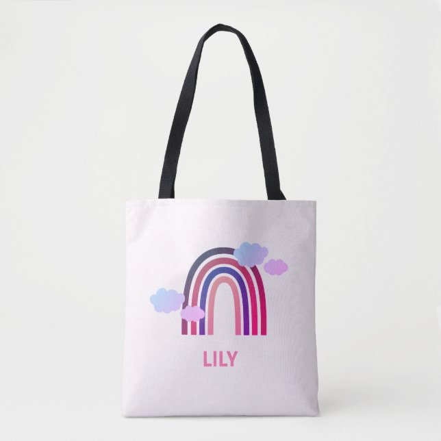 Personalized Rainbow and Clouds Tote Bag for Kids  (Front)