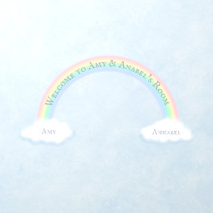 Personalized Rainbow Arch & Fluffy White Clouds Wall Decal