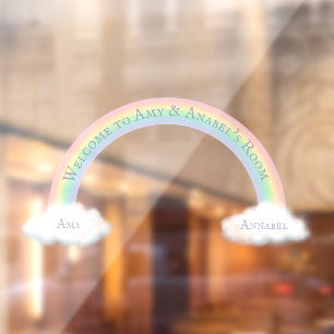 Personalized Rainbow Arch & Fluffy White Clouds Window Cling