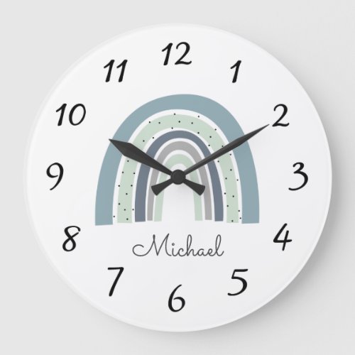 Personalized Rainbow Baby Name Nursery Large Clock