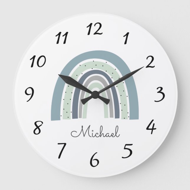 Personalized Rainbow Baby Name Nursery Large Clock (Front)