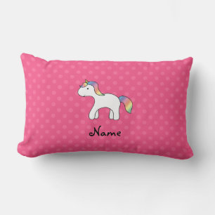 Personalized Rainbow baby unicorn pink polka dots Lumbar Pillow
