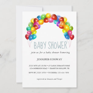 Personalized Rainbow Balloons Baby Shower Invitation