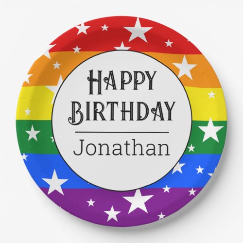 Personalized Rainbow Birthday Party  Paper Plates